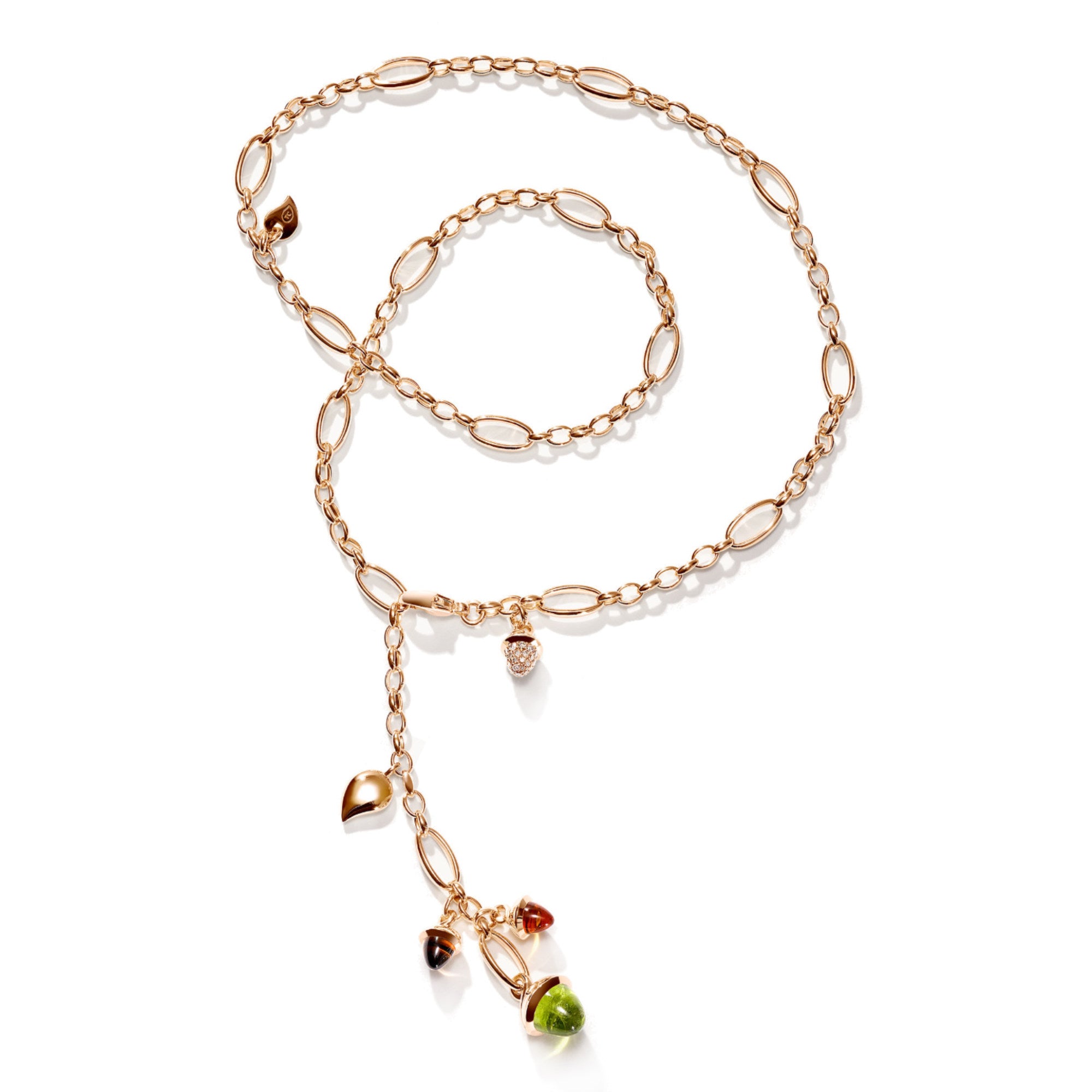 Tamara Comolli MIKADO Halskette 'Indian Summer' mit Diamant-Pavé (N-M-Del51-IS-pD-yg) aus Gelbgold mit Diamant, Citrin, Peridot und Rauchquarz