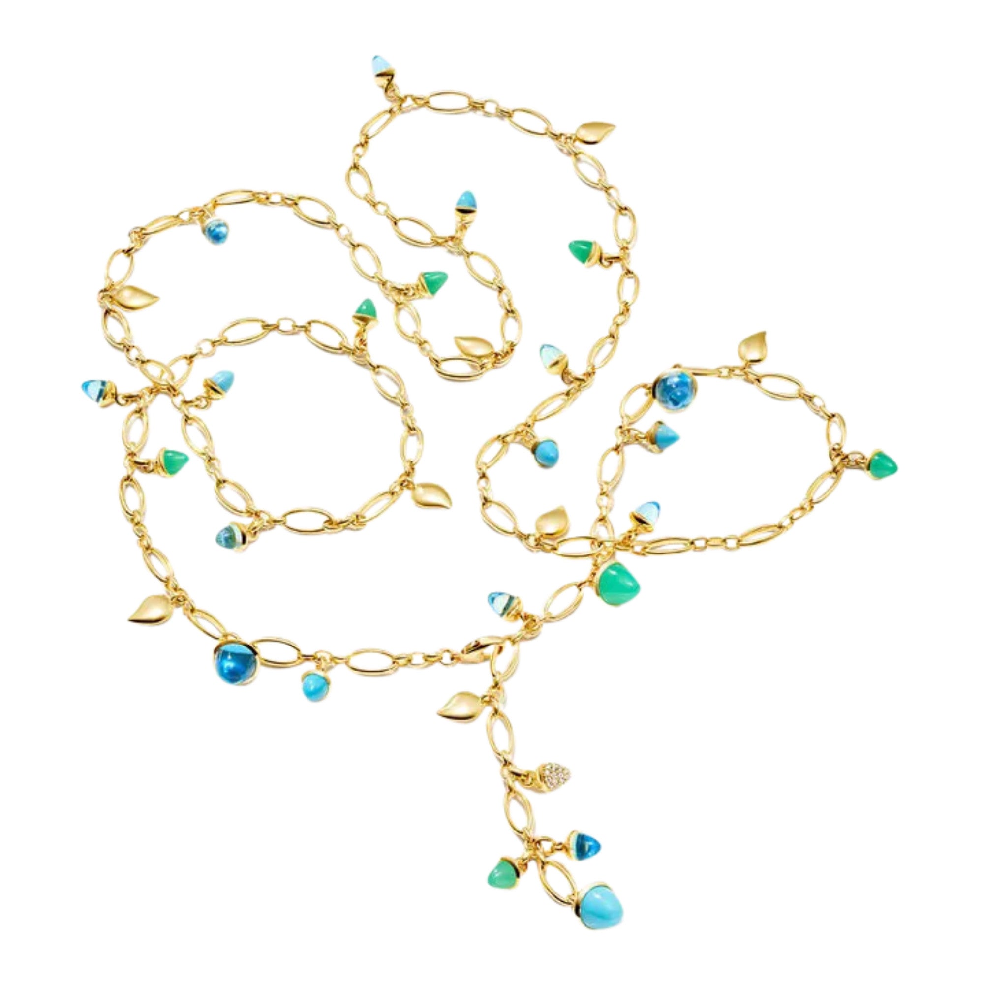 Tamara Comolli MIKADO Halskette 'Lagoon' mit Diamant-Pavé (N-M-100-Lag-p-yg) aus Gelbgold mit Diamant, Chrysopras, Topas und Türkis