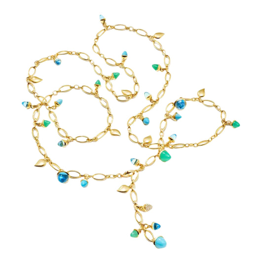 Tamara Comolli MIKADO Halskette 'Lagoon' mit Diamant-Pavé (N-M-100-Lag-p-yg) aus Gelbgold mit Diamant, Chrysopras, Topas und Türkis