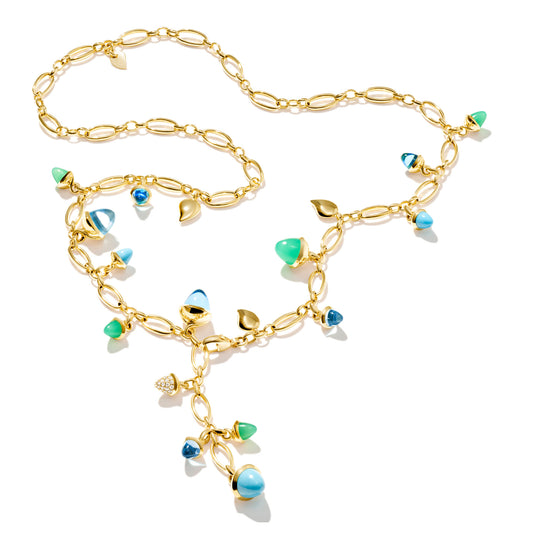 Tamara Comolli MIKADO Halskette 'Lagoon' mit Diamant-Pavé (N-M-56-Lag-p-yg) aus Gelbgold mit Diamant, Chrysopras, Topas und Türkis