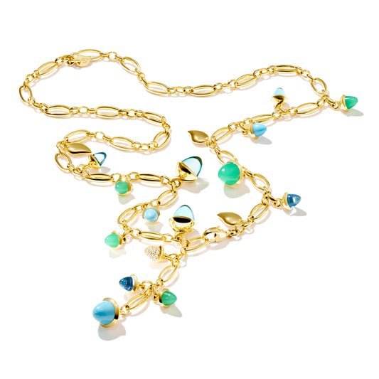 Tamara Comolli MIKADO Halskette 'Lagoon' mit Diamant-Pavé (N-M-56-Lag-p-yg) aus Gelbgold mit Diamant, Chrysopras, Topas und Türkis