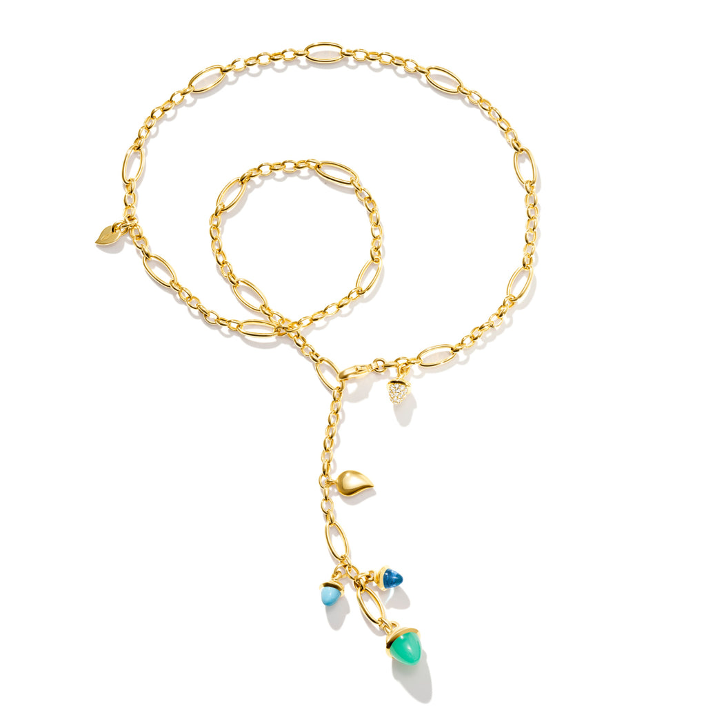 Tamara Comolli MIKADO Halskette 'Lagoon' mit Diamant-Pavé (N-M-Del51-Lag-p-yg) aus Gelbgold mit Diamant, Chrysopras, Topas und Türkis