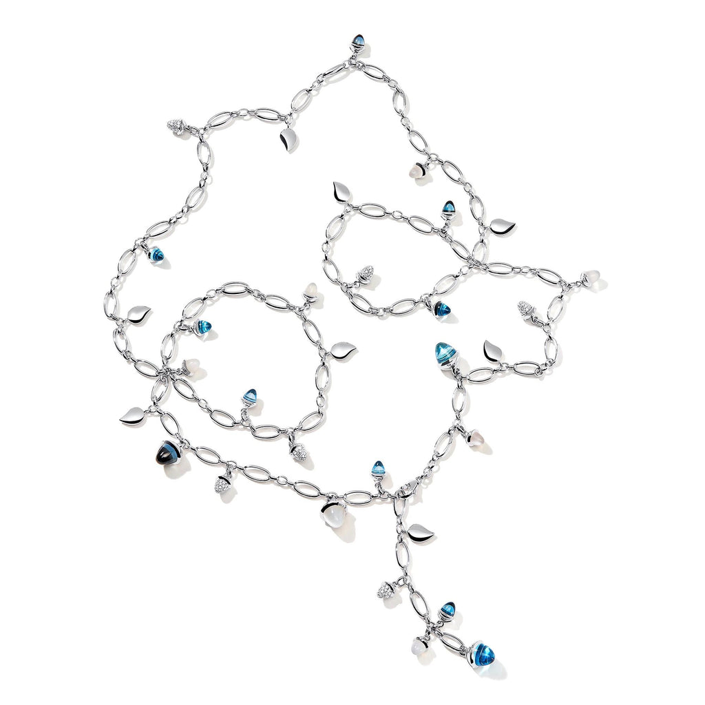 Tamara Comolli MIKADO Halskette 'Ocean' mit Diamant-Pavé (N-M-100-Oce-p-wg) aus Weißgold mit Diamant, London Topas, Mondstein und Topas