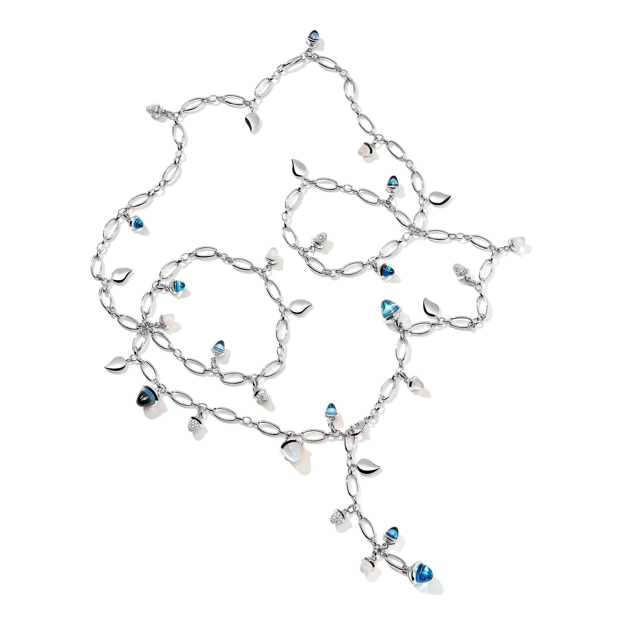 Tamara Comolli MIKADO Halskette 'Ocean' mit Diamant-Pavé (N-M-100-Oce-p-wg) aus Weißgold mit Diamant, London Topas, Mondstein und Topas