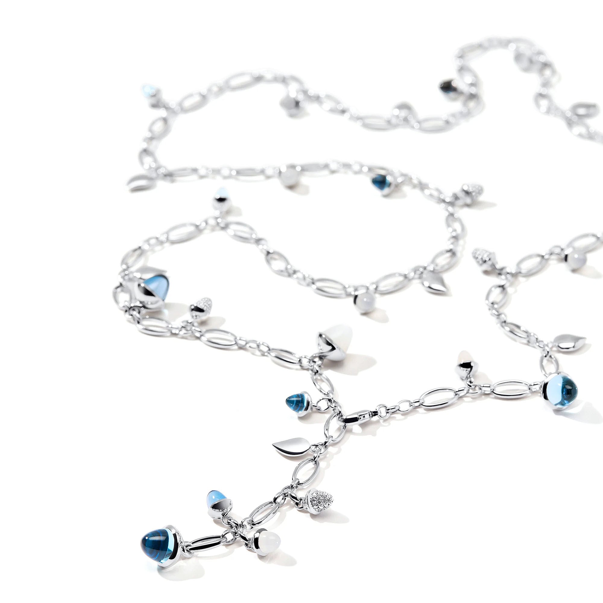 Tamara Comolli MIKADO Halskette 'Ocean' mit Diamant-Pavé (N-M-100-Oce-p-wg) aus Weißgold mit Diamant, London Topas, Mondstein und Topas