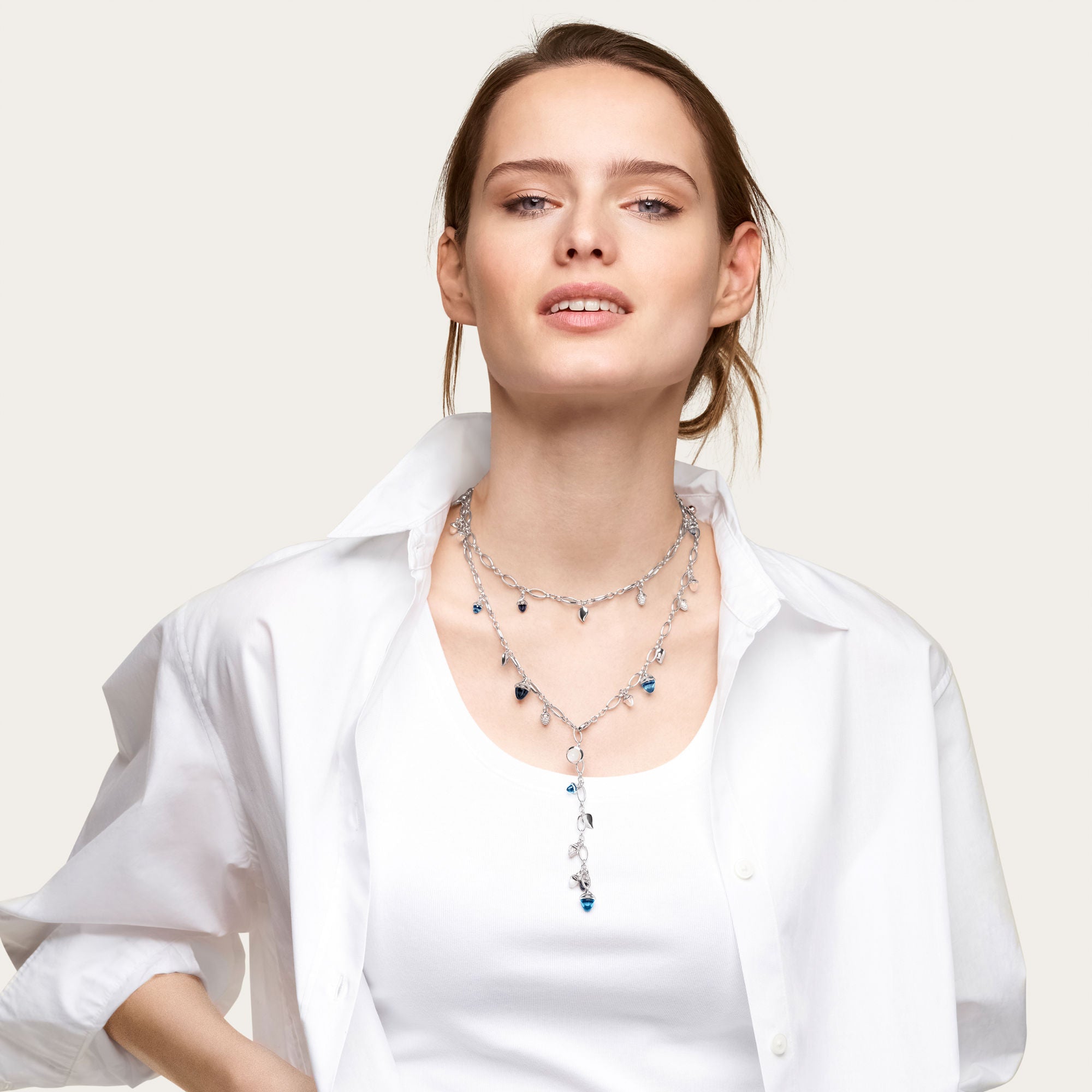 Tamara Comolli MIKADO Halskette 'Ocean' mit Diamant-Pavé (N-M-100-Oce-p-wg) aus Weißgold mit Diamant, London Topas, Mondstein und Topas