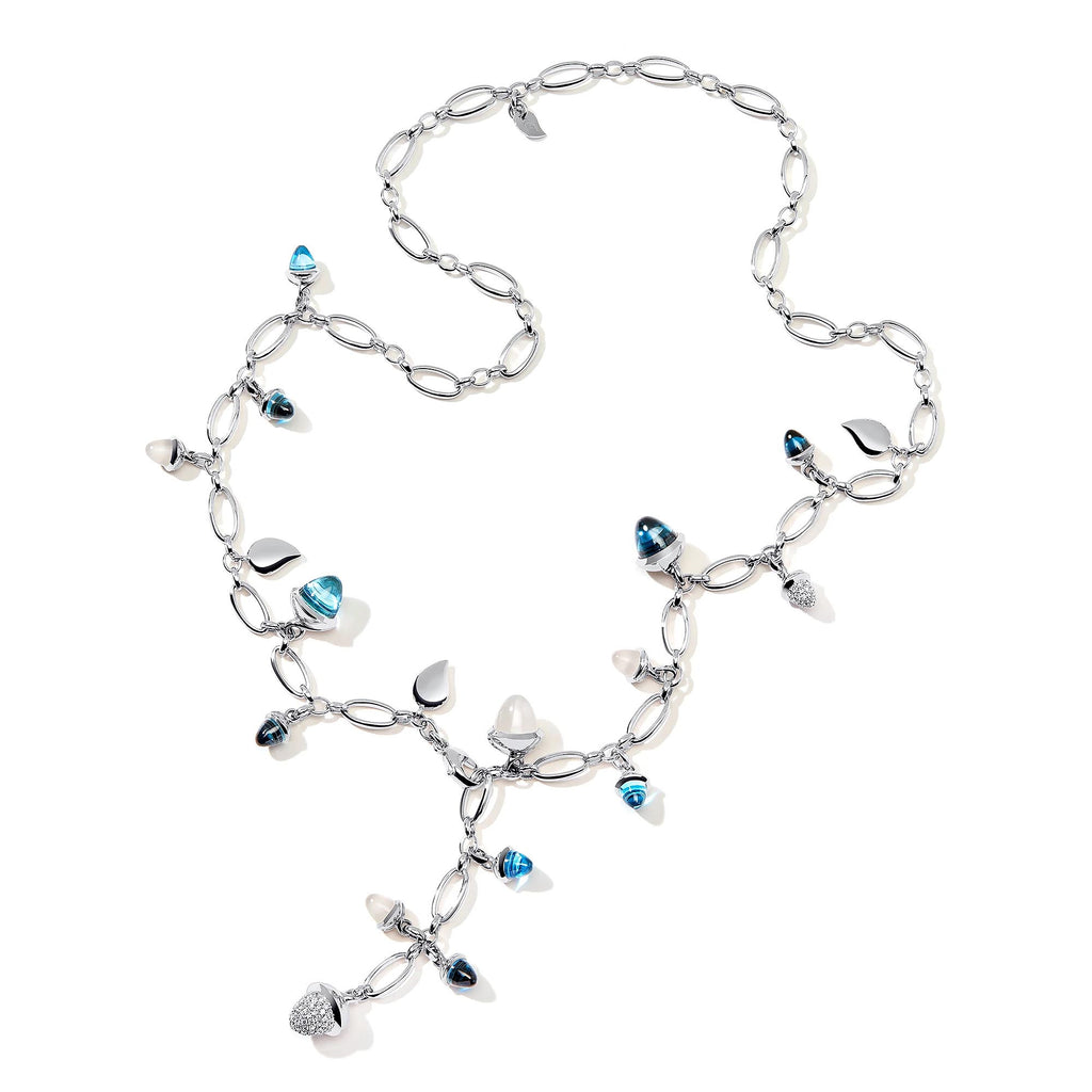 Tamara Comolli MIKADO Halskette 'Ocean' mit Diamant-Pavé (N-M-56-Oce-p-wg) aus Weißgold mit Diamant, Mondstein und Topas