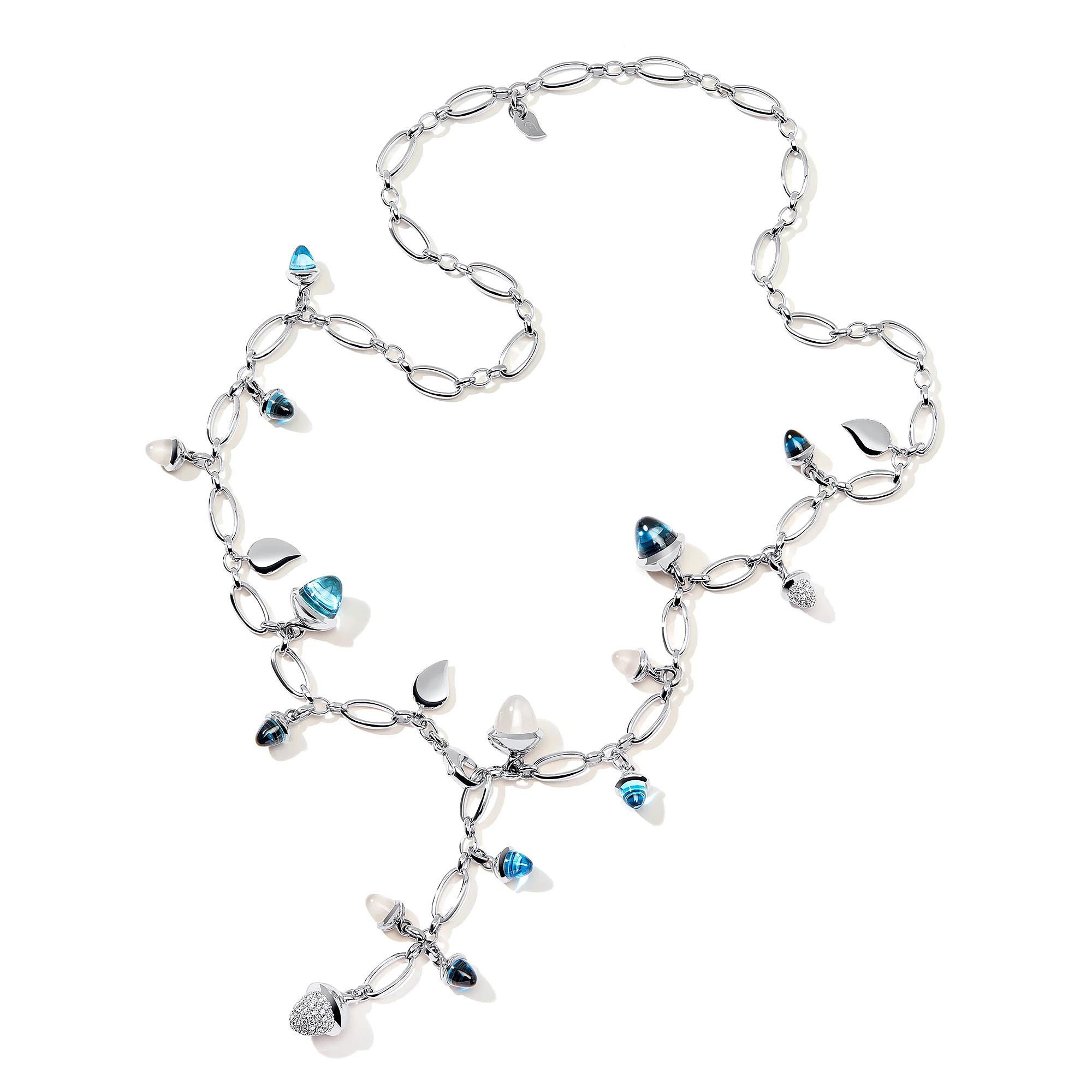 Tamara Comolli MIKADO Halskette 'Ocean' mit Diamant-Pavé (N-M-56-Oce-p-wg) aus Weißgold mit Diamant, Mondstein und Topas