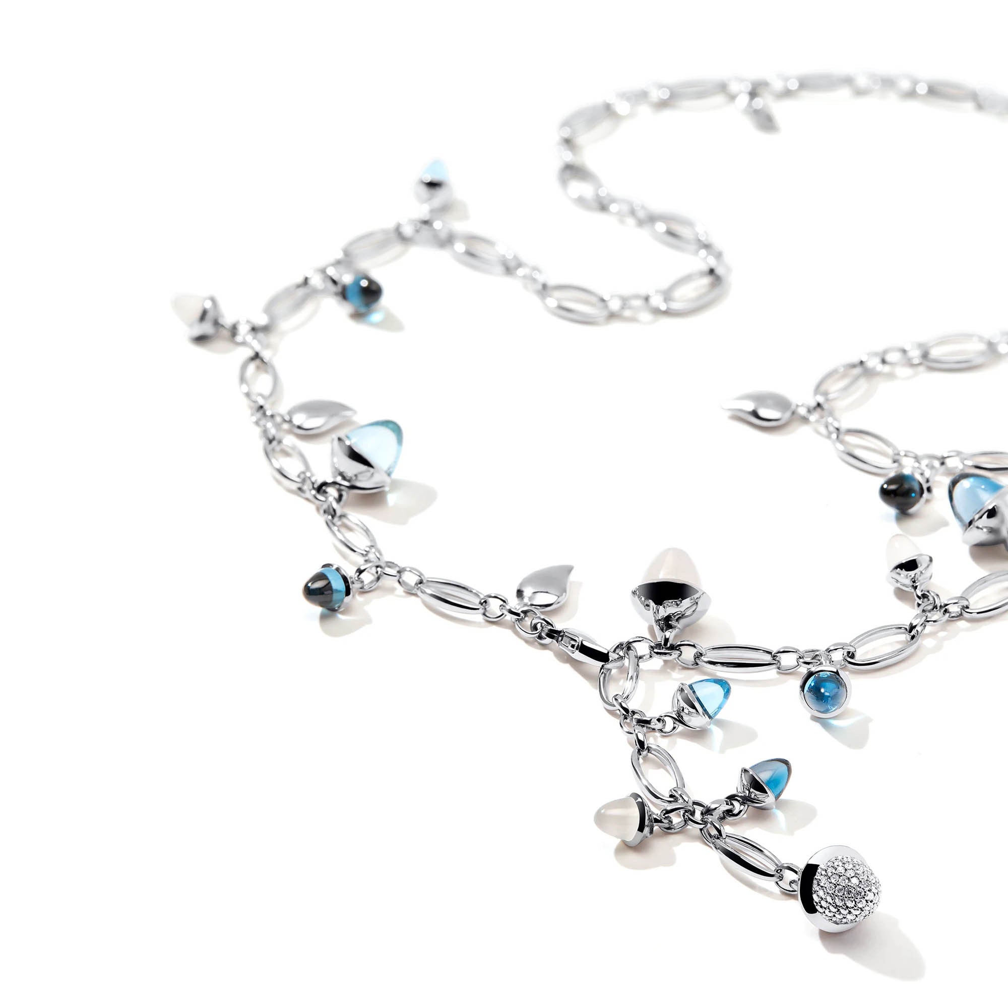 Tamara Comolli MIKADO Halskette 'Ocean' mit Diamant-Pavé (N-M-56-Oce-p-wg) aus Weißgold mit Diamant, Mondstein und Topas