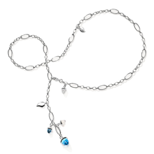 Tamara Comolli MIKADO Halskette 'Ocean' mit Diamant-Pavé (N-M-Del51-Oce-p-wg) aus Weißgold mit Diamant, London Topas, Mondstein und Topas