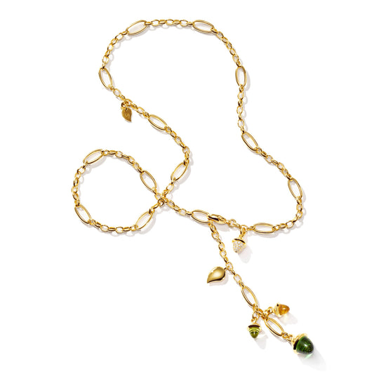 Tamara Comolli MIKADO Halskette 'Rainforest' mit Diamant-Pavé (N-M-Del51-RF-p-yg) aus Gelbgold mit Diamant, Peridot und Turmalin