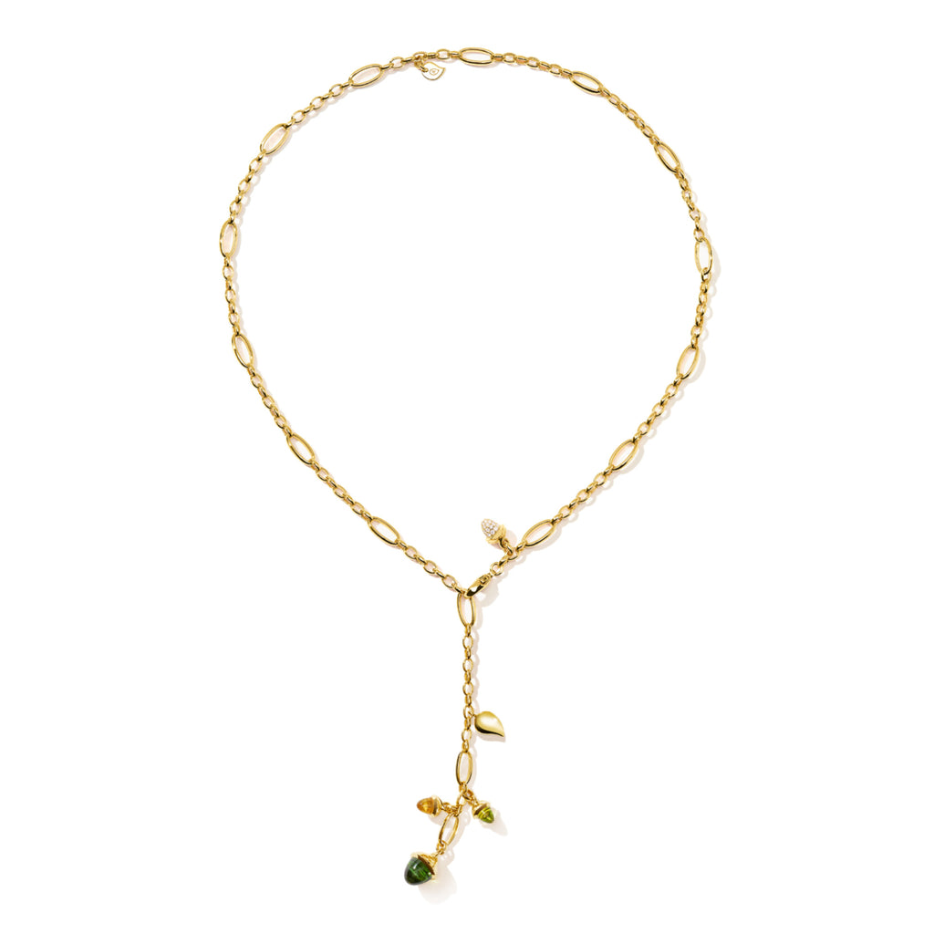 Tamara Comolli MIKADO Halskette 'Rainforest' mit Diamant-Pavé (N-M-Del51-RF-p-yg) aus Gelbgold mit Diamant, Peridot und Turmalin