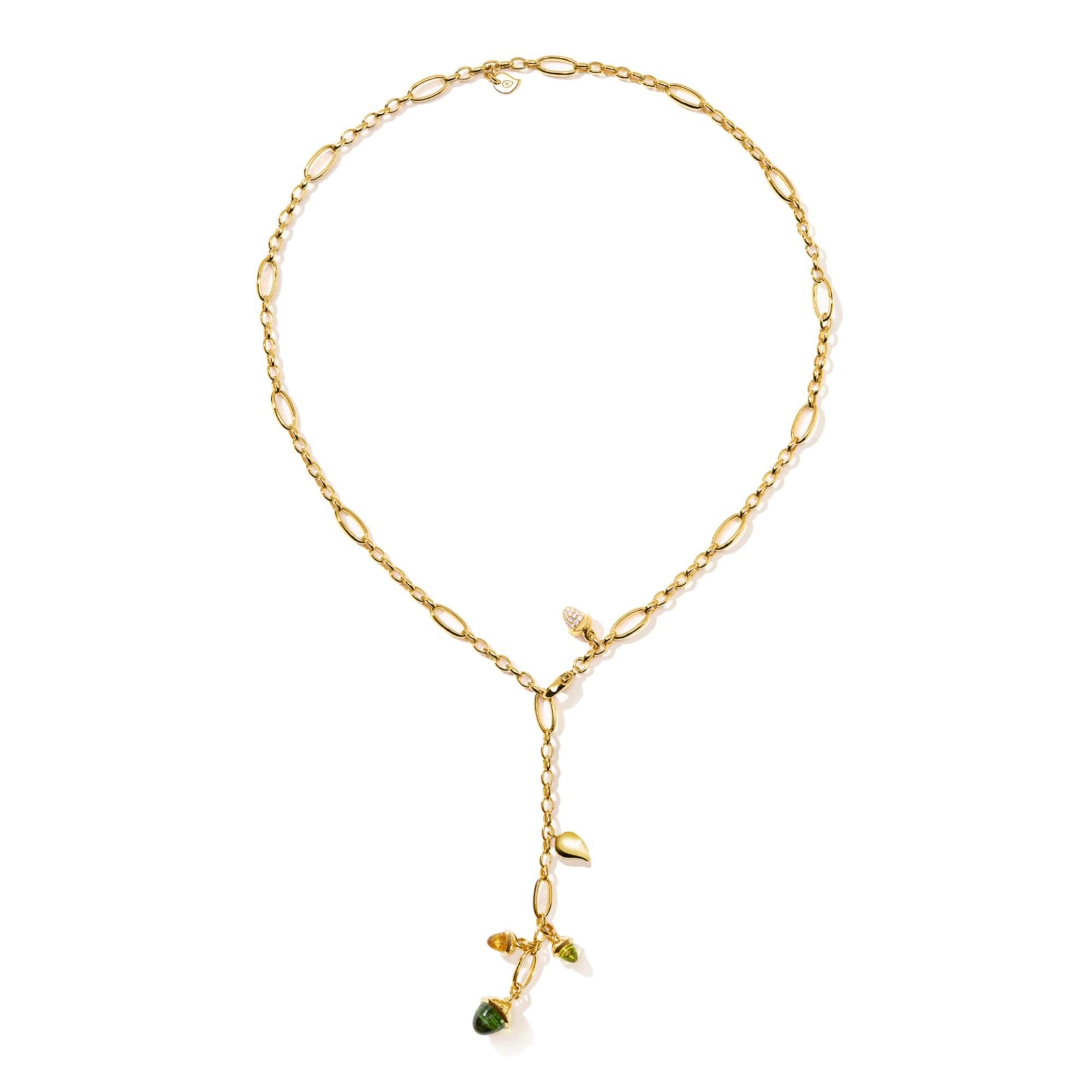 Tamara Comolli MIKADO Halskette 'Rainforest' mit Diamant-Pavé (N-M-Del51-RF-p-yg) aus Gelbgold mit Diamant, Peridot und Turmalin