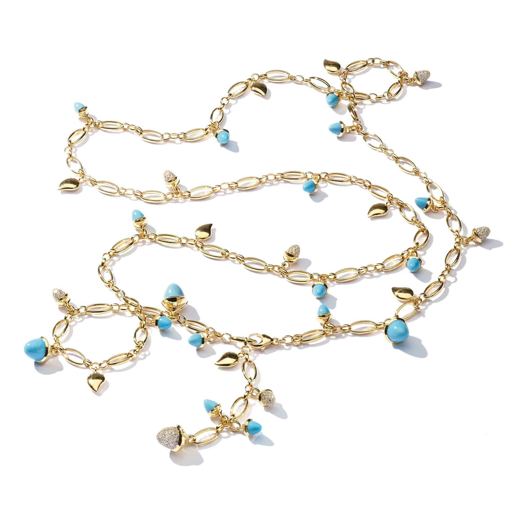 Tamara Comolli MIKADO Halskette 'Türkis' mit Diamant-Pavé (N-M-100-Tur-p-yg) aus Gelbgold mit Diamant und Türkis