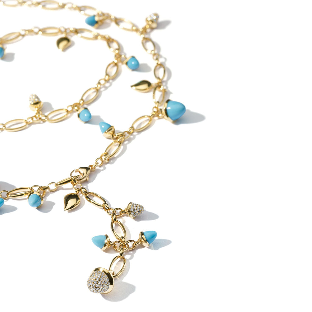 Tamara Comolli MIKADO Halskette 'Türkis' mit Diamant-Pavé (N-M-100-Tur-p-yg) aus Gelbgold mit Diamant und Türkis