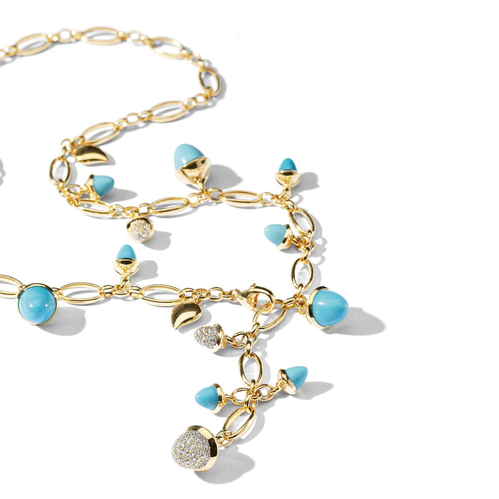 Tamara Comolli MIKADO Halskette 'Türkis' mit Diamant-Pavé (N-M-56-Tur-p-yg) aus Gelbgold mit Diamant und Türkis