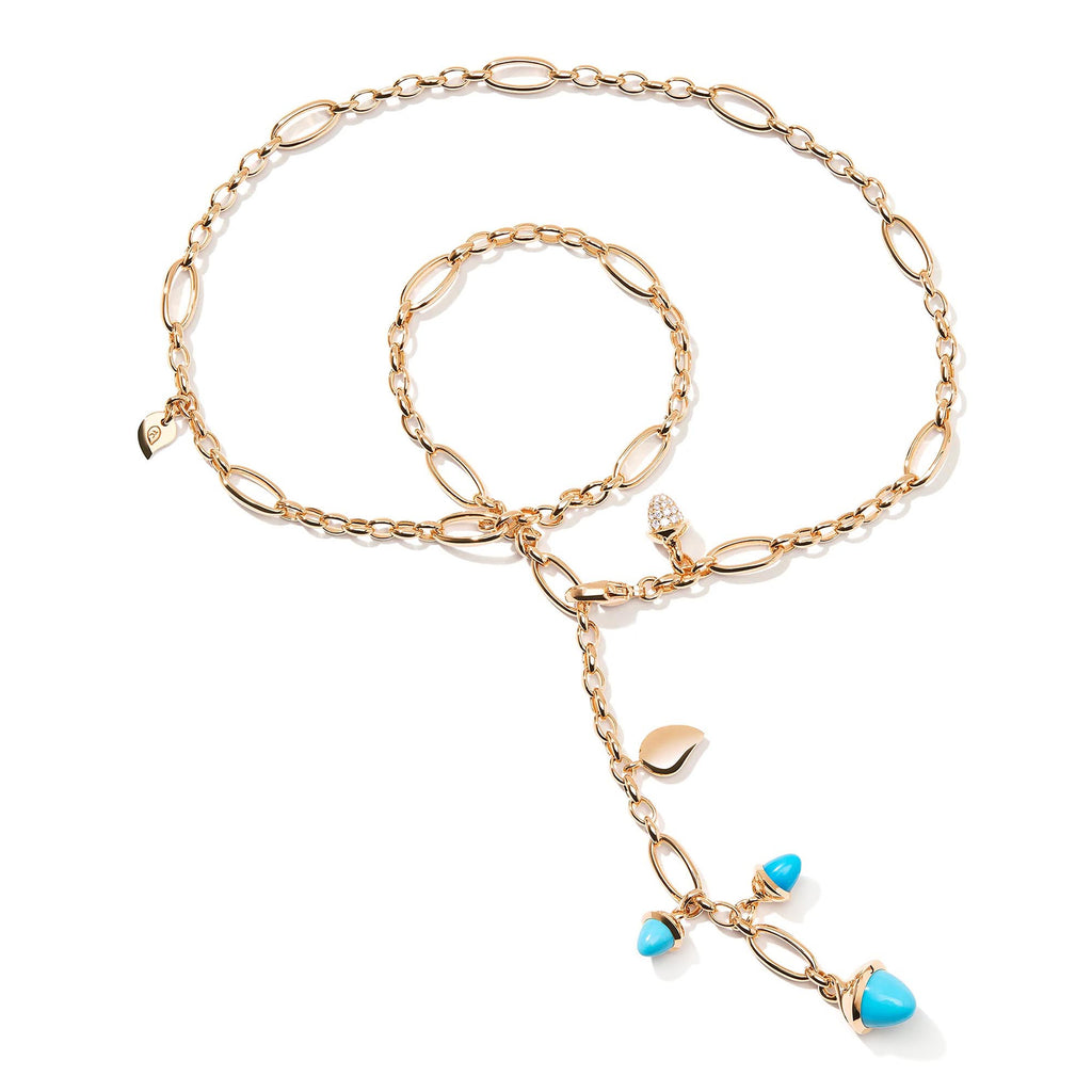 Tamara Comolli MIKADO Halskette 'Türkis' mit Diamant-Pavé (N-M-Del51-Tur-p-rg) aus Roségold mit Diamant und Türkis