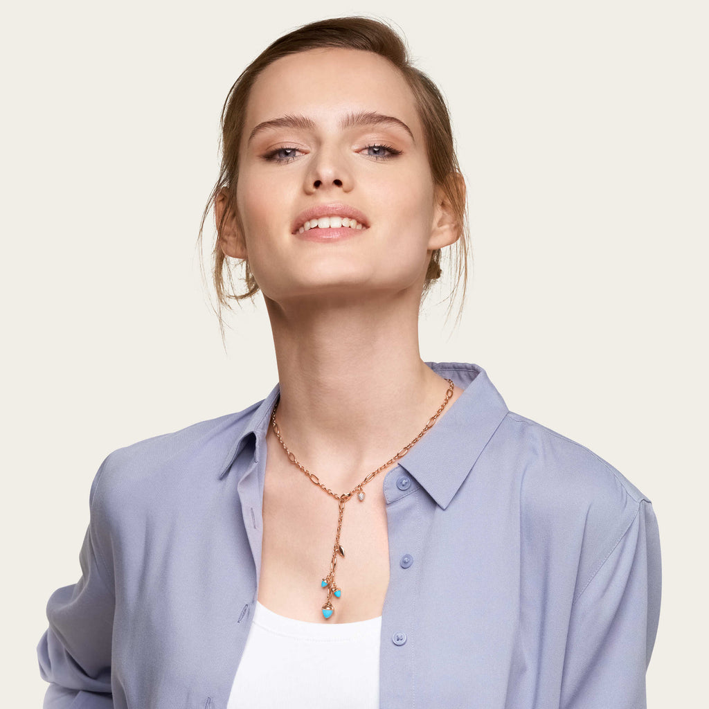 Tamara Comolli MIKADO Halskette 'Türkis' mit Diamant-Pavé (N-M-Del51-Tur-p-rg) aus Roségold mit Diamant und Türkis