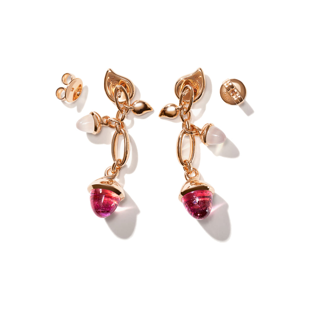 Tamara Comolli MIKADO Ohrringe Dangling 2 Acorns 'Blush' (E-M-d-2-Blu-rg) aus Roségold mit Mondstein und Turmalin