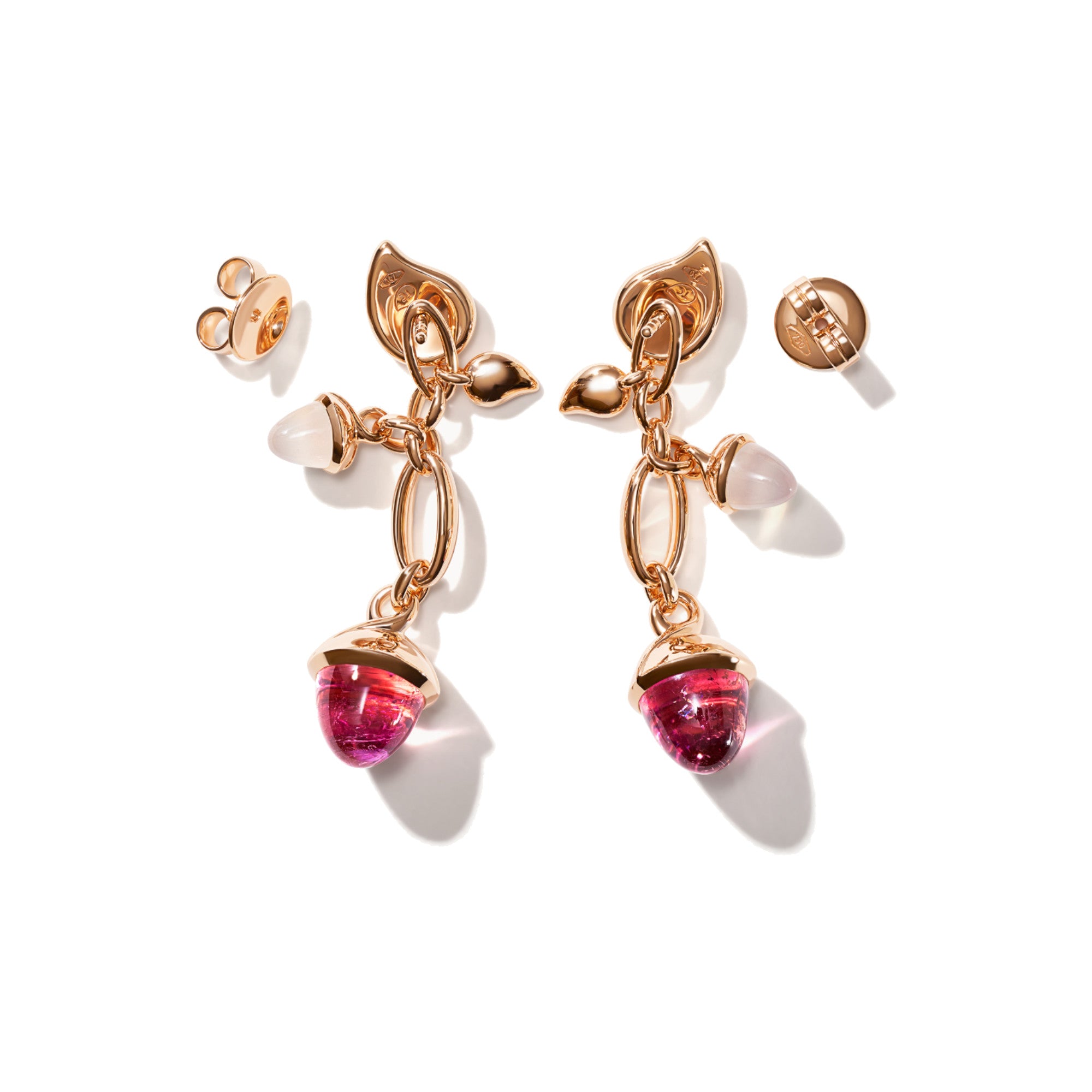 Tamara Comolli MIKADO Ohrringe Dangling 2 Acorns 'Blush' (E-M-d-2-Blu-rg) aus Roségold mit Mondstein und Turmalin