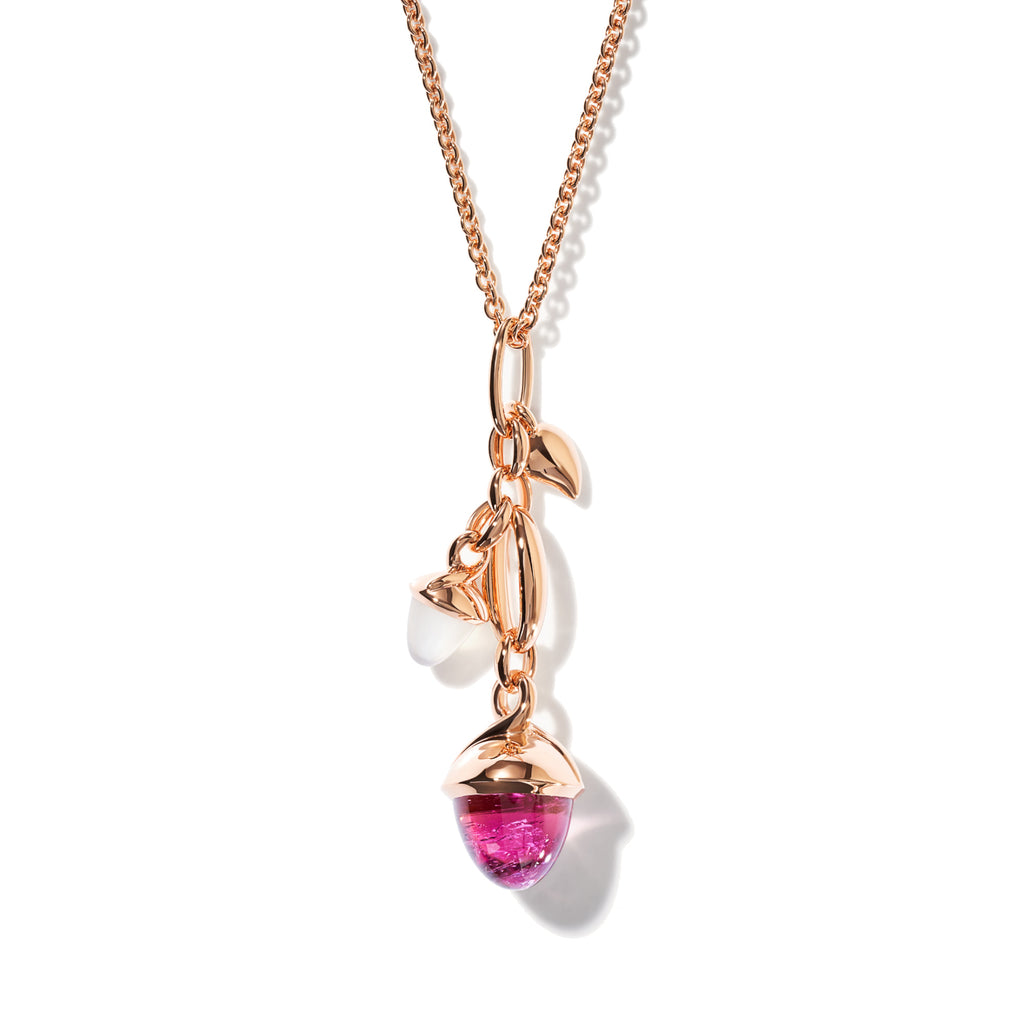 Tamara Comolli MIKADO Ohrringe Dangling 2 Acorns 'Blush' (E-M-d-2-Blu-rg) aus Roségold mit Mondstein und Turmalin