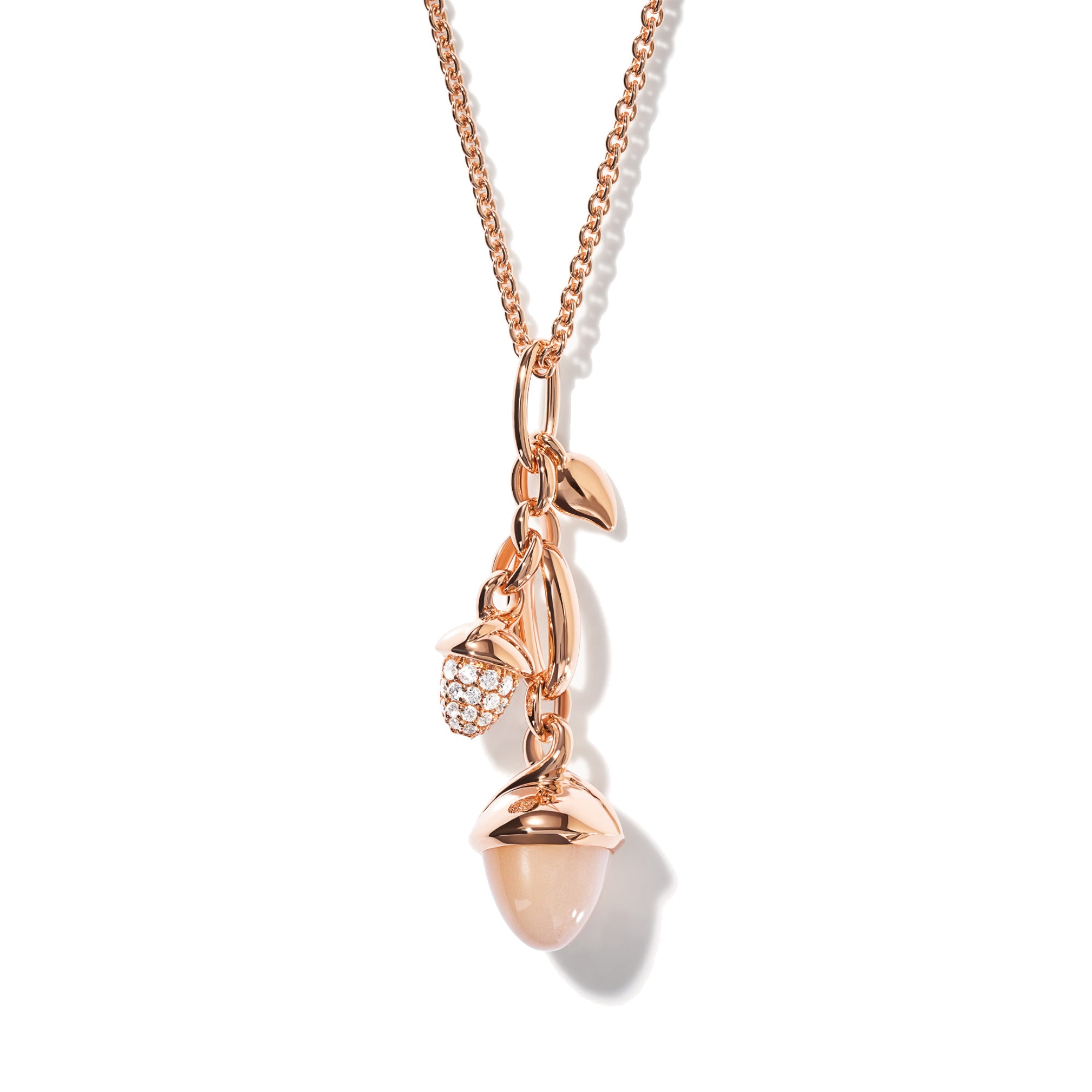 Tamara Comolli MIKADO Ohrringe Dangling 2 Acorns 'Camel' (E-M-d-2-Cam-p-rg) aus Roségold mit Diamant und Mondstein