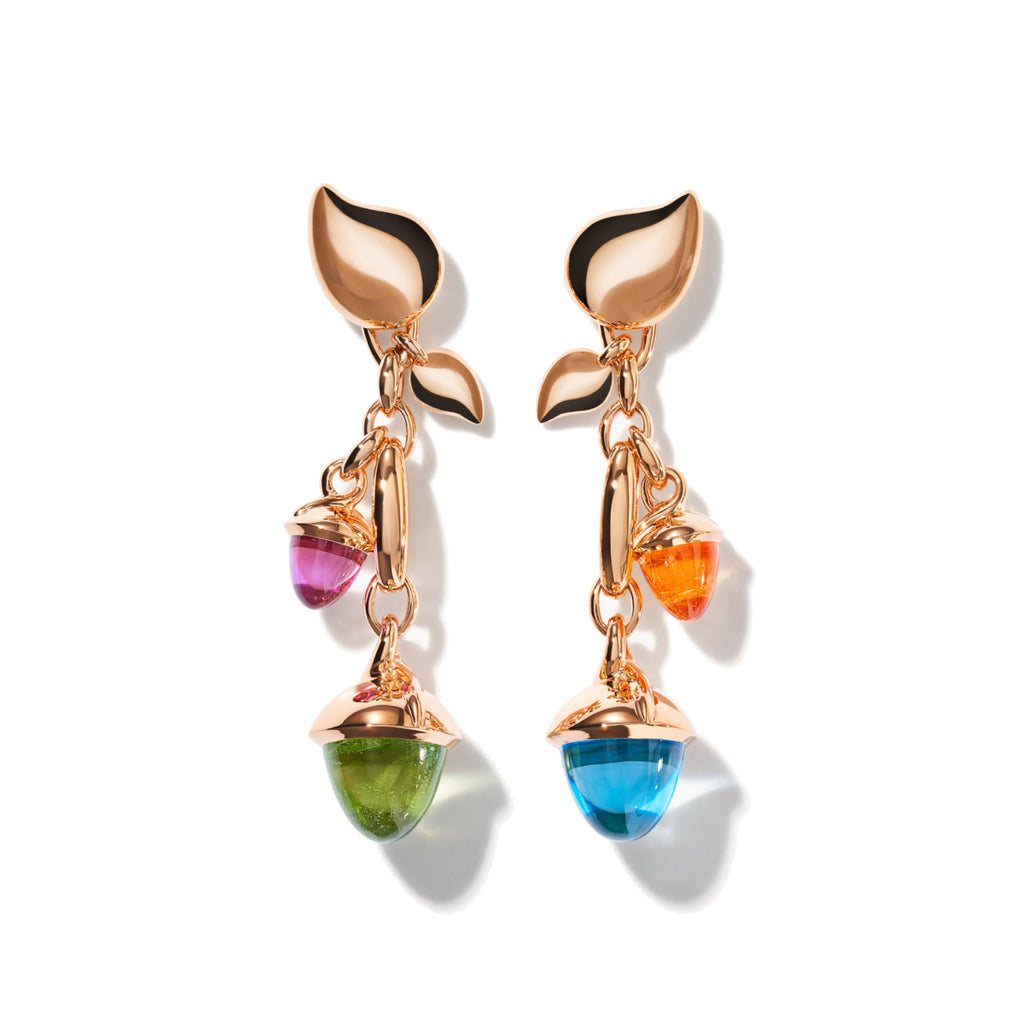 Tamara Comolli MIKADO Ohrringe Dangling 2 Acorns 'Candy' (E-M-d-2-Can-rg) aus Roségold mit Granat, Peridot und Turmalin