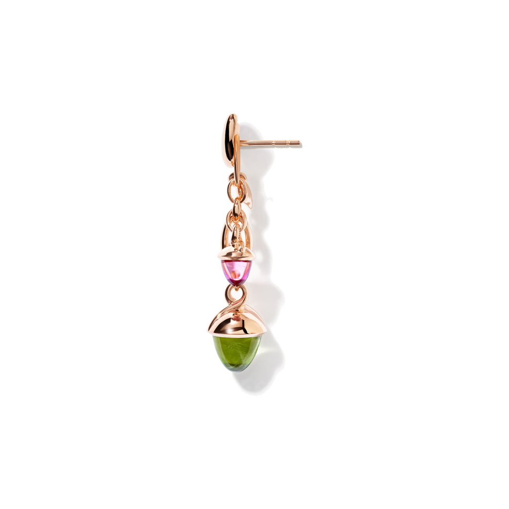 Tamara Comolli MIKADO Ohrringe Dangling 2 Acorns 'Candy' (E-M-d-2-Can-rg) aus Roségold mit Granat, Peridot und Turmalin