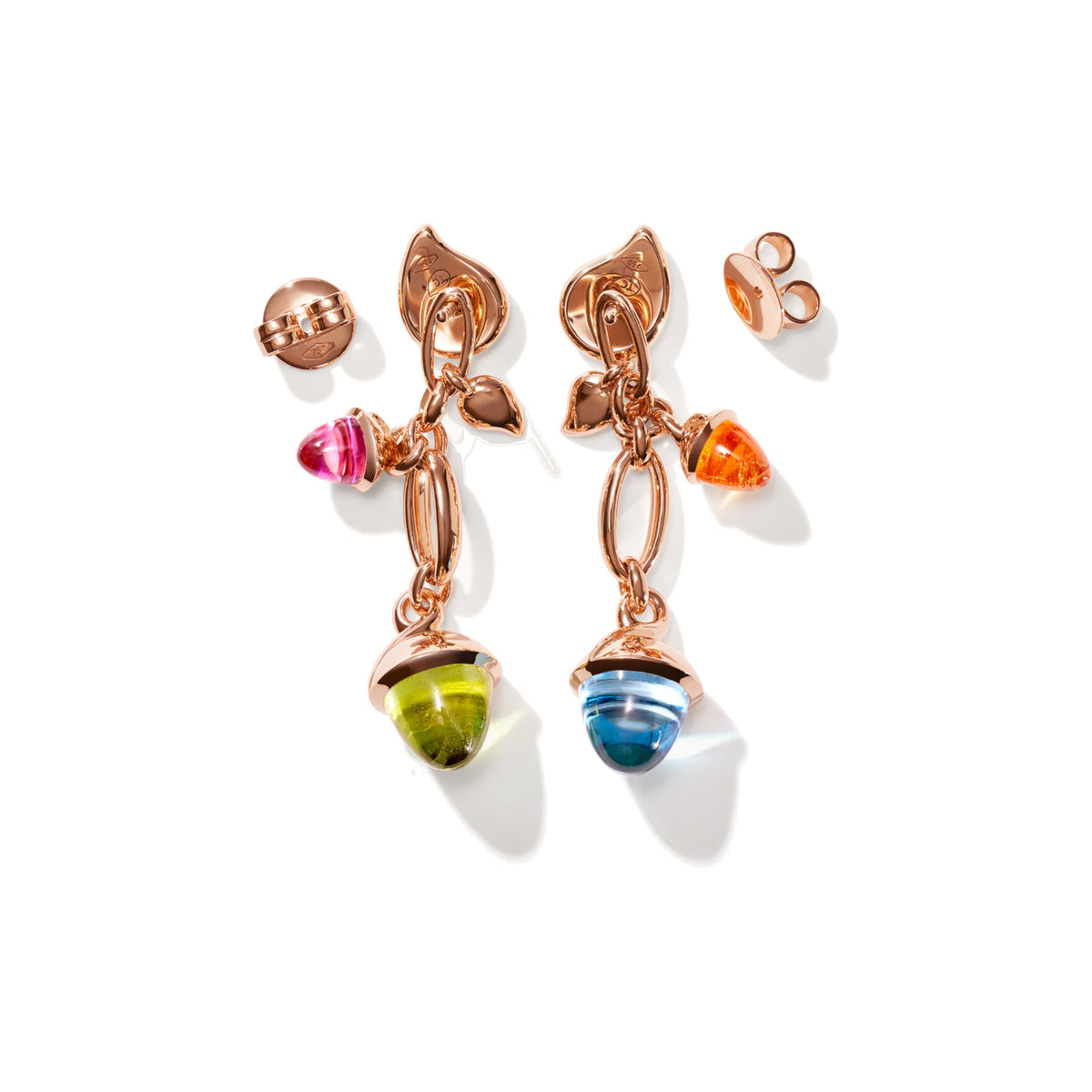Tamara Comolli MIKADO Ohrringe Dangling 2 Acorns 'Candy' (E-M-d-2-Can-rg) aus Roségold mit Granat, Peridot und Turmalin