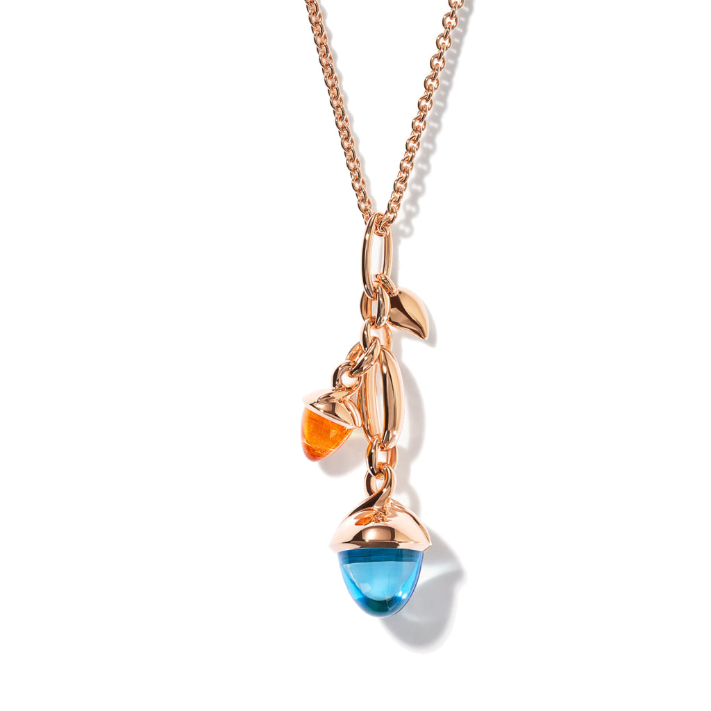 Tamara Comolli MIKADO Ohrringe Dangling 2 Acorns 'Candy' (E-M-d-2-Can-rg) aus Roségold mit Granat, Peridot und Turmalin