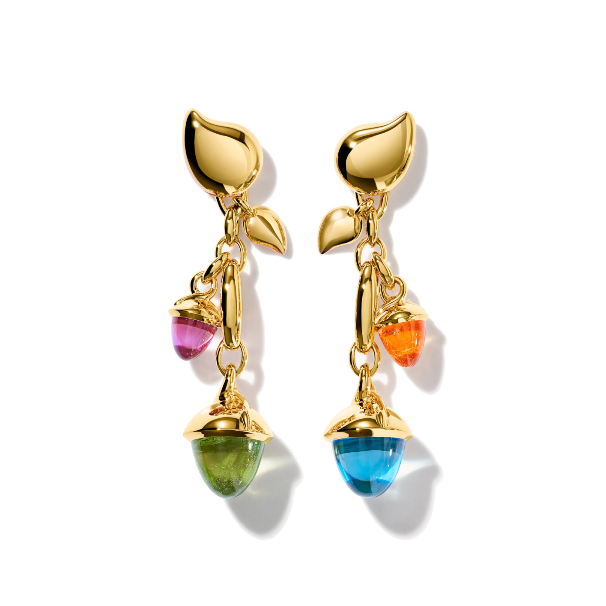 Tamara Comolli MIKADO Ohrringe Dangling 2 Acorns 'Candy' (E-M-d-2-Can-yg) aus Gelbgold mit Granat, Peridot und Turmalin