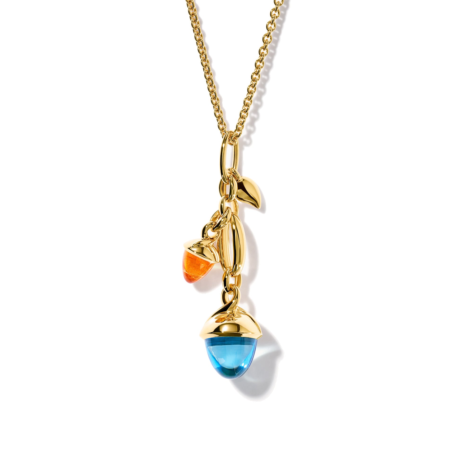 Tamara Comolli MIKADO Ohrringe Dangling 2 Acorns 'Candy' (E-M-d-2-Can-yg) aus Gelbgold mit Granat, Peridot und Turmalin