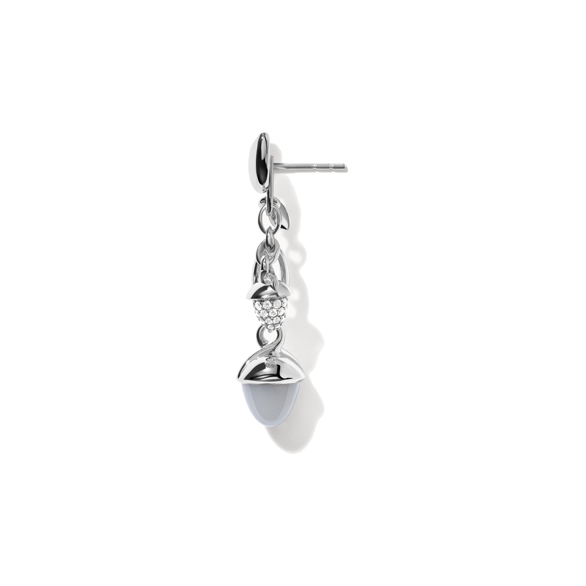 Tamara Comolli MIKADO Ohrringe Dangling 2 Acorns 'Cashmere' (E-M-d-2-Cas-p-wg) aus Weißgold mit Diamant und Mondstein