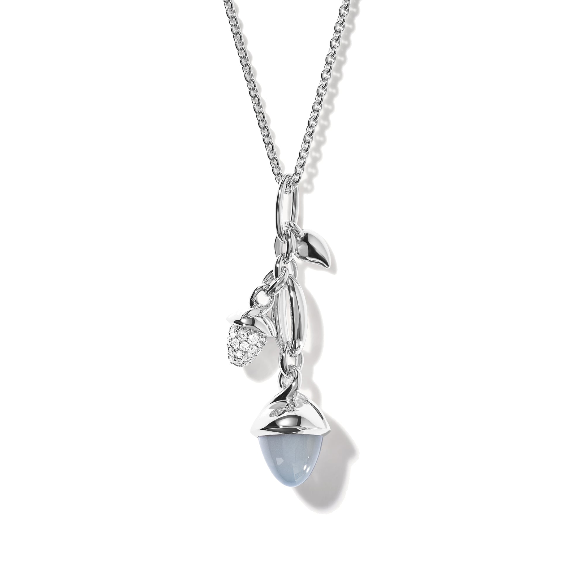 Tamara Comolli MIKADO Ohrringe Dangling 2 Acorns 'Cashmere' (E-M-d-2-Cas-p-wg) aus Weißgold mit Diamant und Mondstein