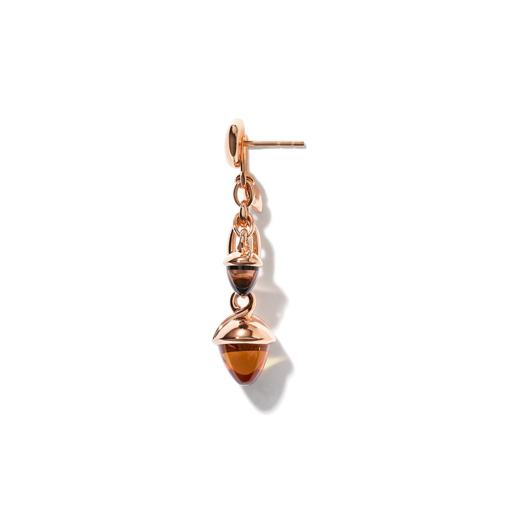 Tamara Comolli MIKADO Ohrringe Dangling 2 Acorns 'Indian Summer' (E-M-d-2-IS-rg) aus Roségold mit Citrin, Peridot und Rauchquarz