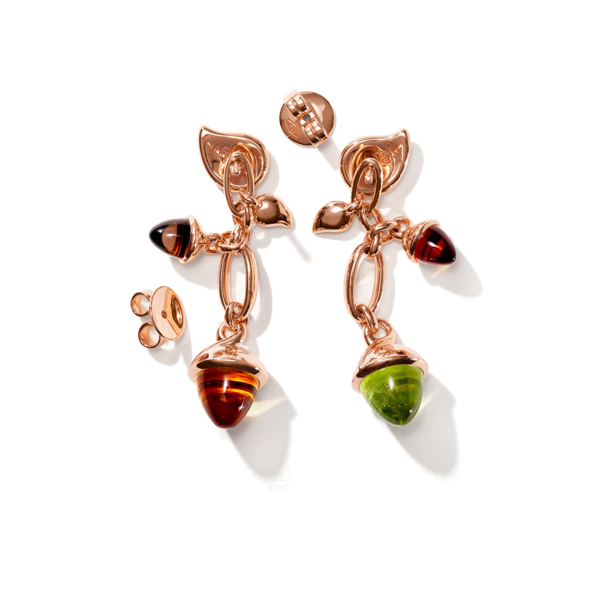 Tamara Comolli MIKADO Ohrringe Dangling 2 Acorns 'Indian Summer' (E-M-d-2-IS-rg) aus Roségold mit Citrin, Peridot und Rauchquarz