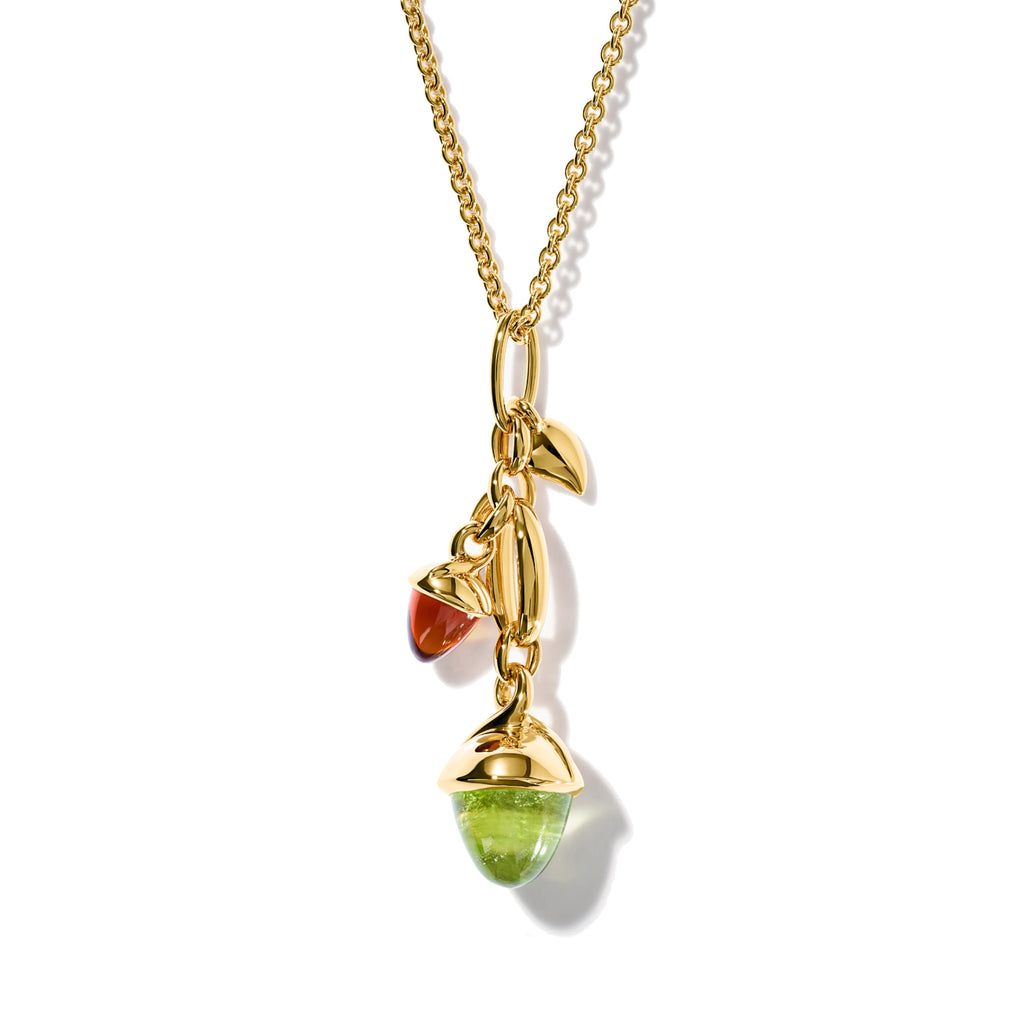 Tamara Comolli MIKADO Ohrringe Dangling 2 Acorns 'Indian Summer' (E-M-d-2-IS-yg) aus Gelbgold mit Citrin, Peridot und Rauchquarz