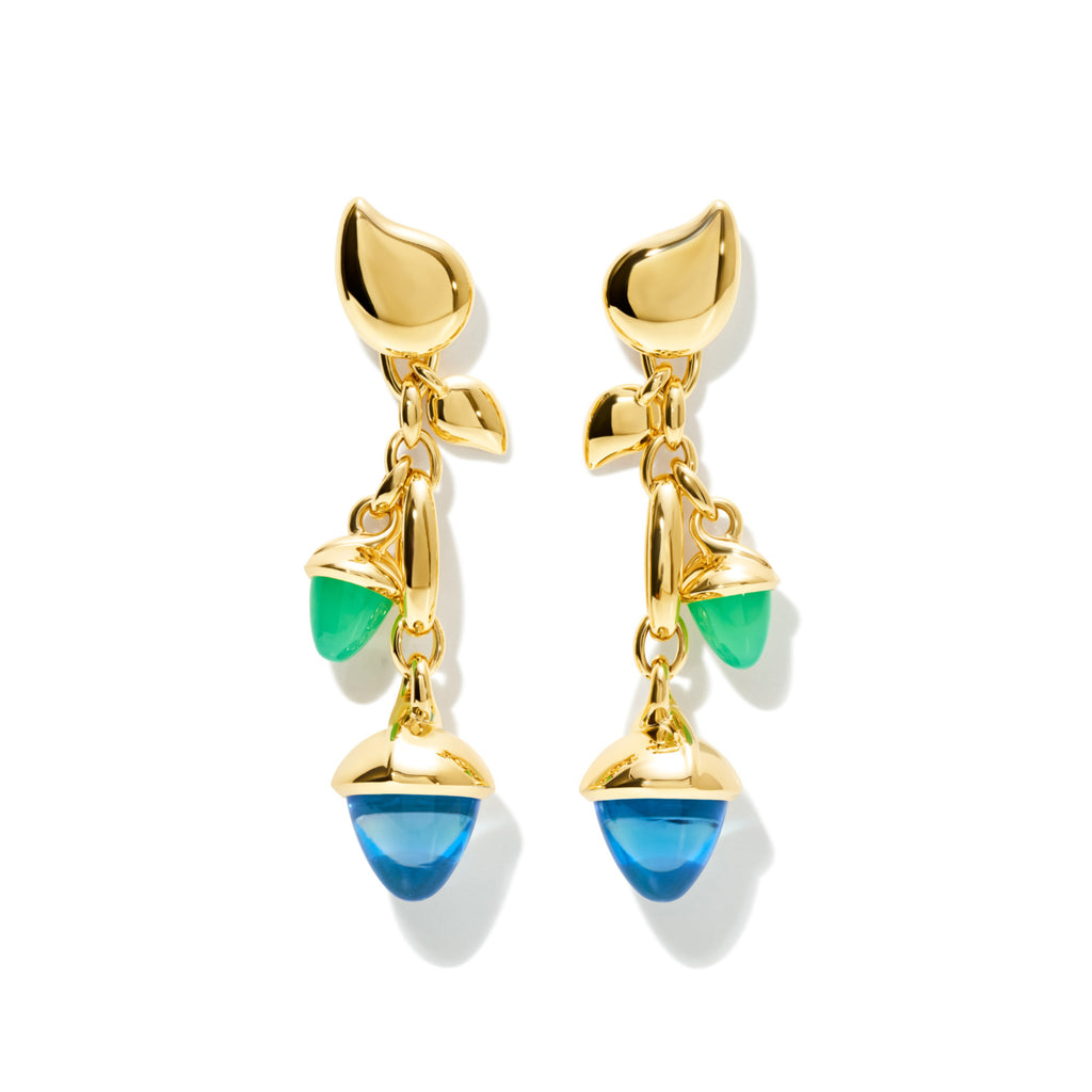 Tamara Comolli MIKADO Ohrringe Dangling 2 Acorns 'Lagoon' (E-M-d-2-Lag-yg) aus Gelbgold mit Chrysopras und Topas