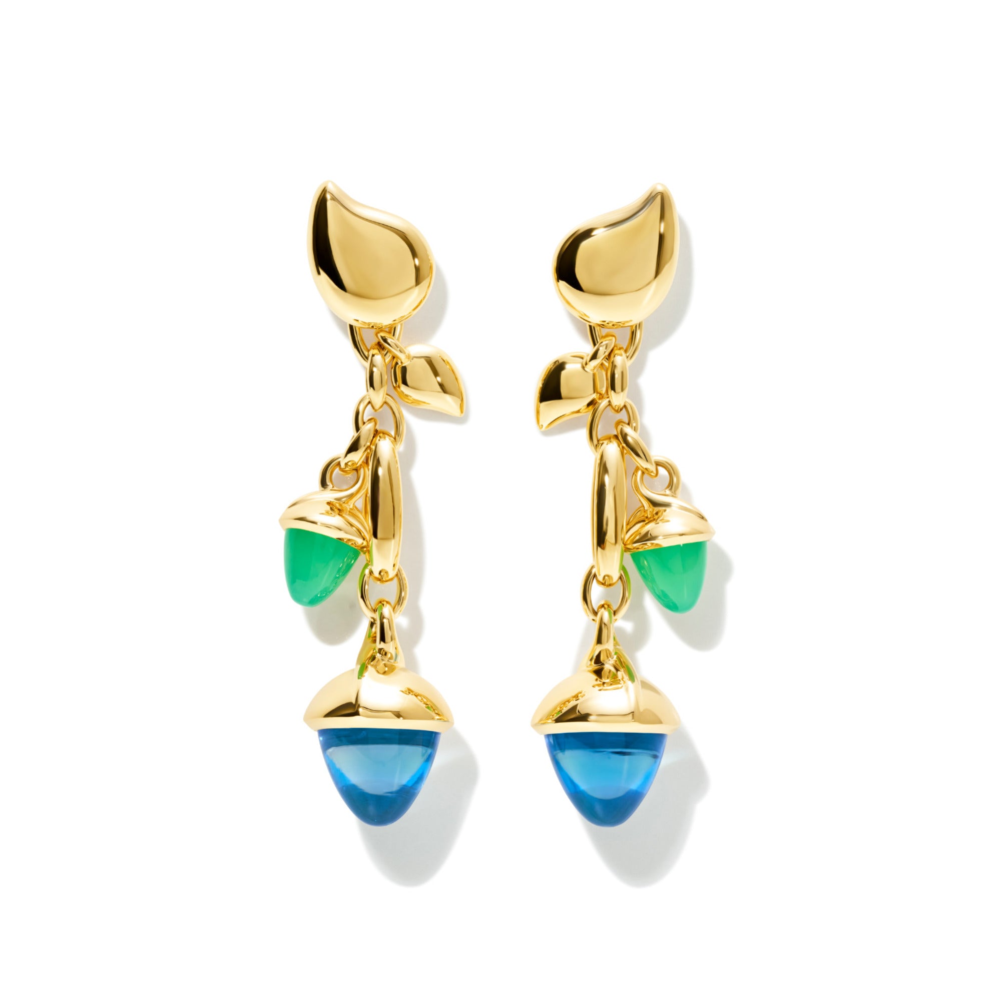 Tamara Comolli MIKADO Ohrringe Dangling 2 Acorns 'Lagoon' (E-M-d-2-Lag-yg) aus Gelbgold mit Chrysopras und Topas
