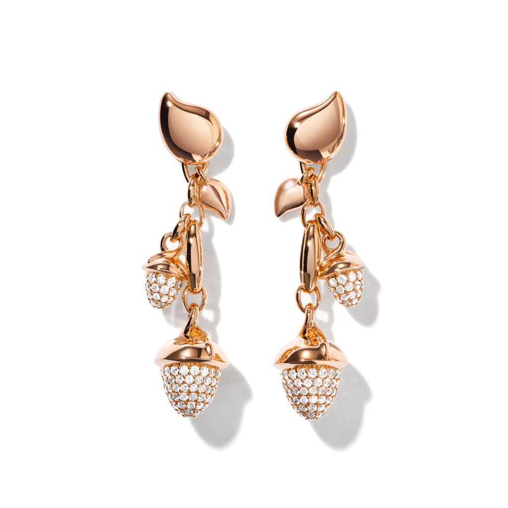 Tamara Comolli MIKADO Ohrringe Dangling 2 Acorns mit Diamant-Pavé (E-M-d-2-p-rg) aus Roségold mit Diamant