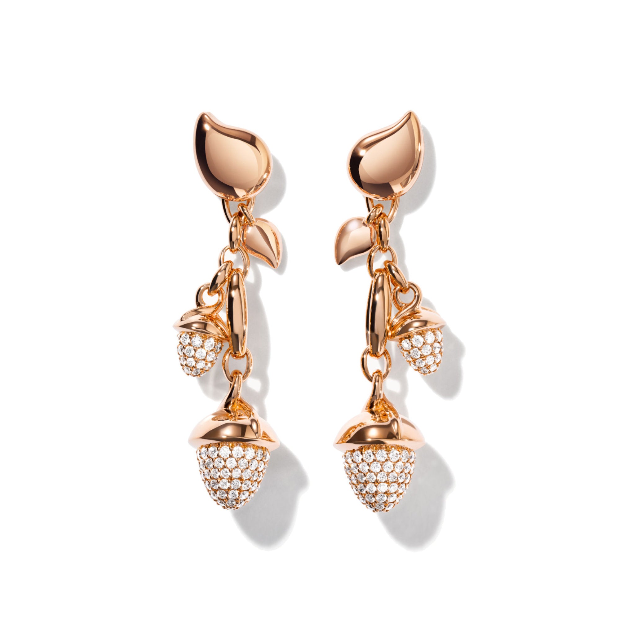 Tamara Comolli MIKADO Ohrringe Dangling 2 Acorns mit Diamant-Pavé (E-M-d-2-p-rg) aus Roségold mit Diamant