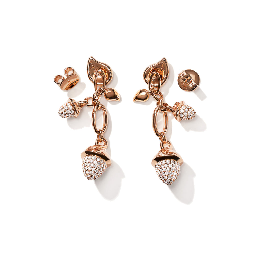 Tamara Comolli MIKADO Ohrringe Dangling 2 Acorns mit Diamant-Pavé (E-M-d-2-p-rg) aus Roségold mit Diamant
