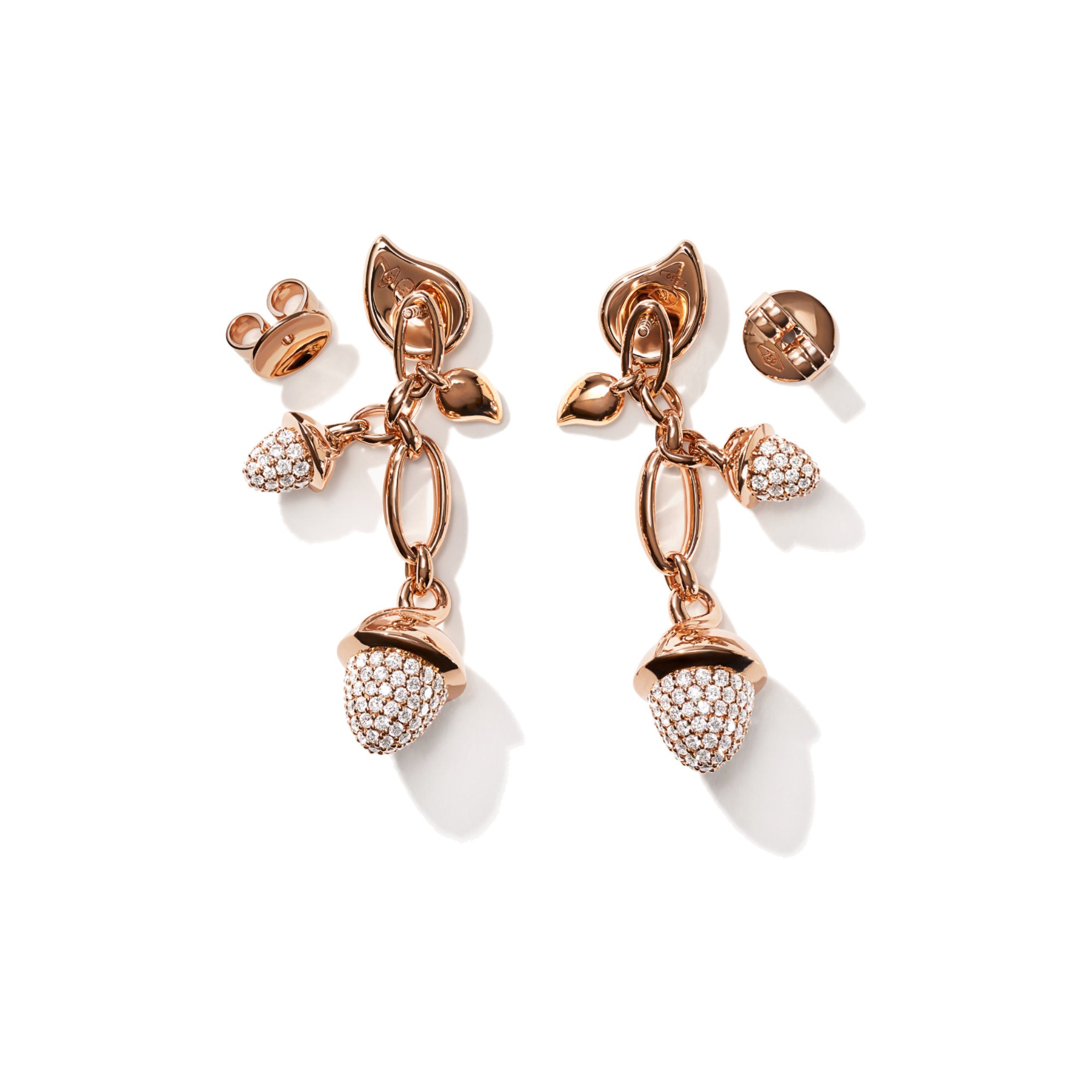 Tamara Comolli MIKADO Ohrringe Dangling 2 Acorns mit Diamant-Pavé (E-M-d-2-p-rg) aus Roségold mit Diamant