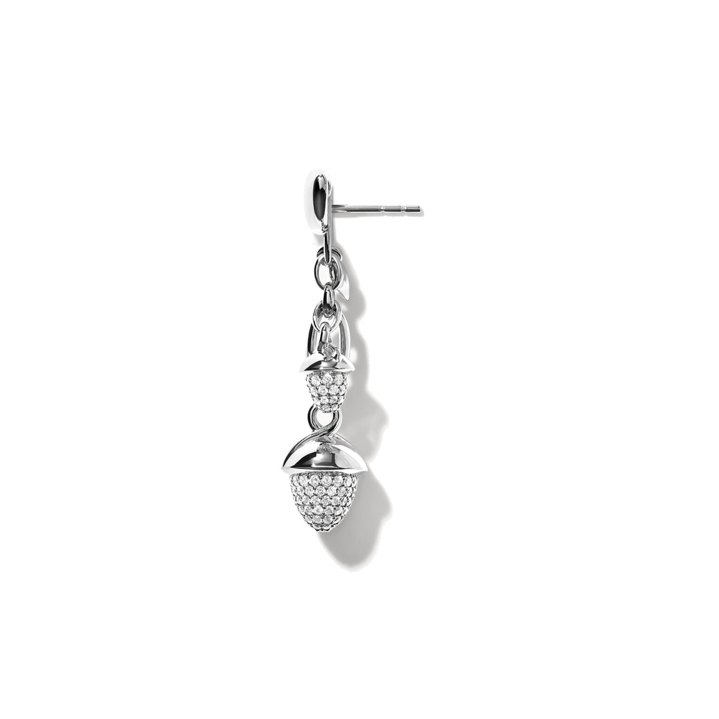 Tamara Comolli MIKADO Ohrringe Dangling 2 Acorns mit Diamant-Pavé (E-M-d-2-p-wg) aus Weißgold mit Diamant
