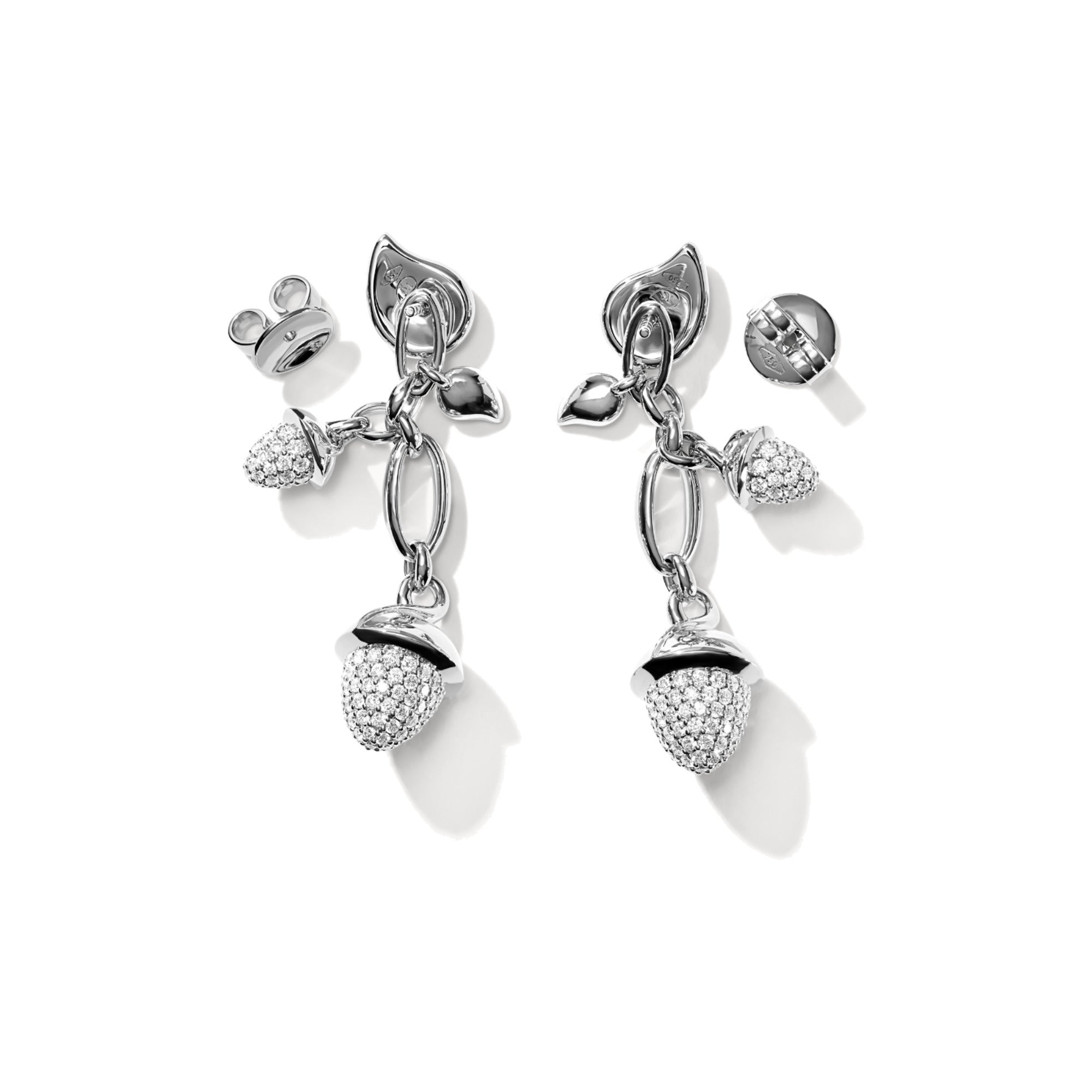 Tamara Comolli MIKADO Ohrringe Dangling 2 Acorns mit Diamant-Pavé (E-M-d-2-p-wg) aus Weißgold mit Diamant