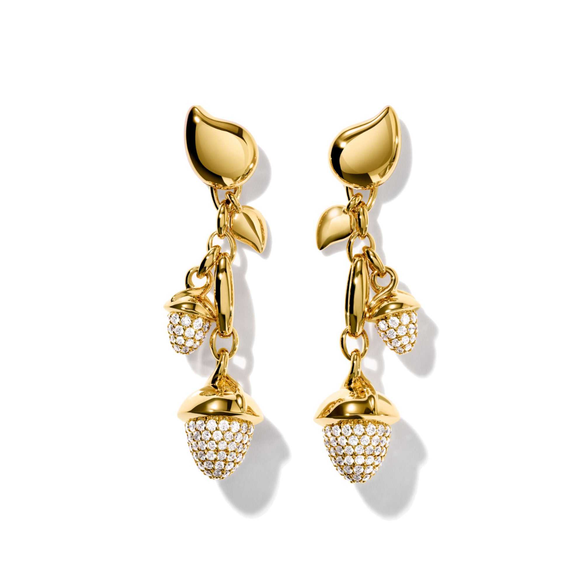 Tamara Comolli MIKADO Ohrringe Dangling 2 Acorns mit Diamant-Pavé (E-M-d-2-p-yg) aus Gelbgold mit Diamant