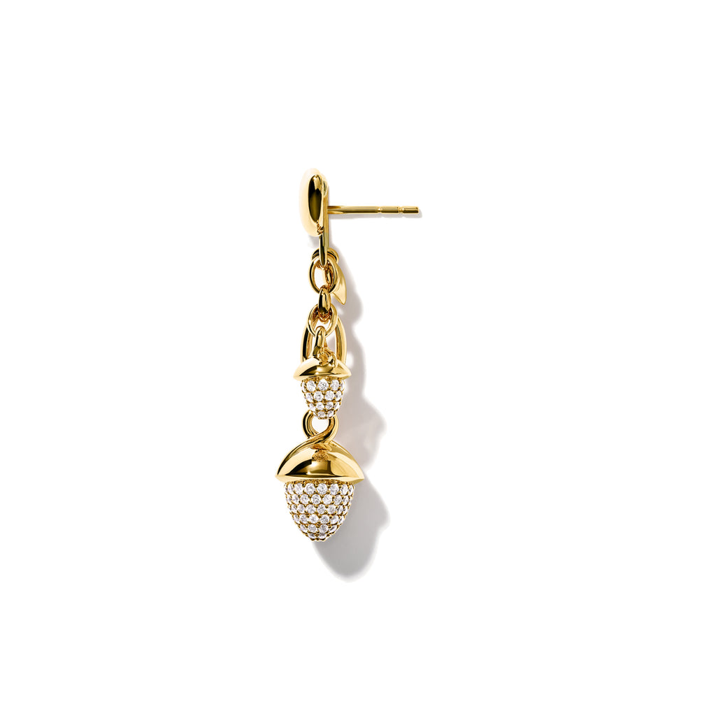 Tamara Comolli MIKADO Ohrringe Dangling 2 Acorns mit Diamant-Pavé (E-M-d-2-p-yg) aus Gelbgold mit Diamant