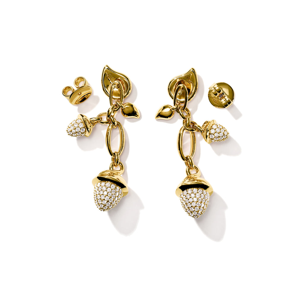 Tamara Comolli MIKADO Ohrringe Dangling 2 Acorns mit Diamant-Pavé (E-M-d-2-p-yg) aus Gelbgold mit Diamant