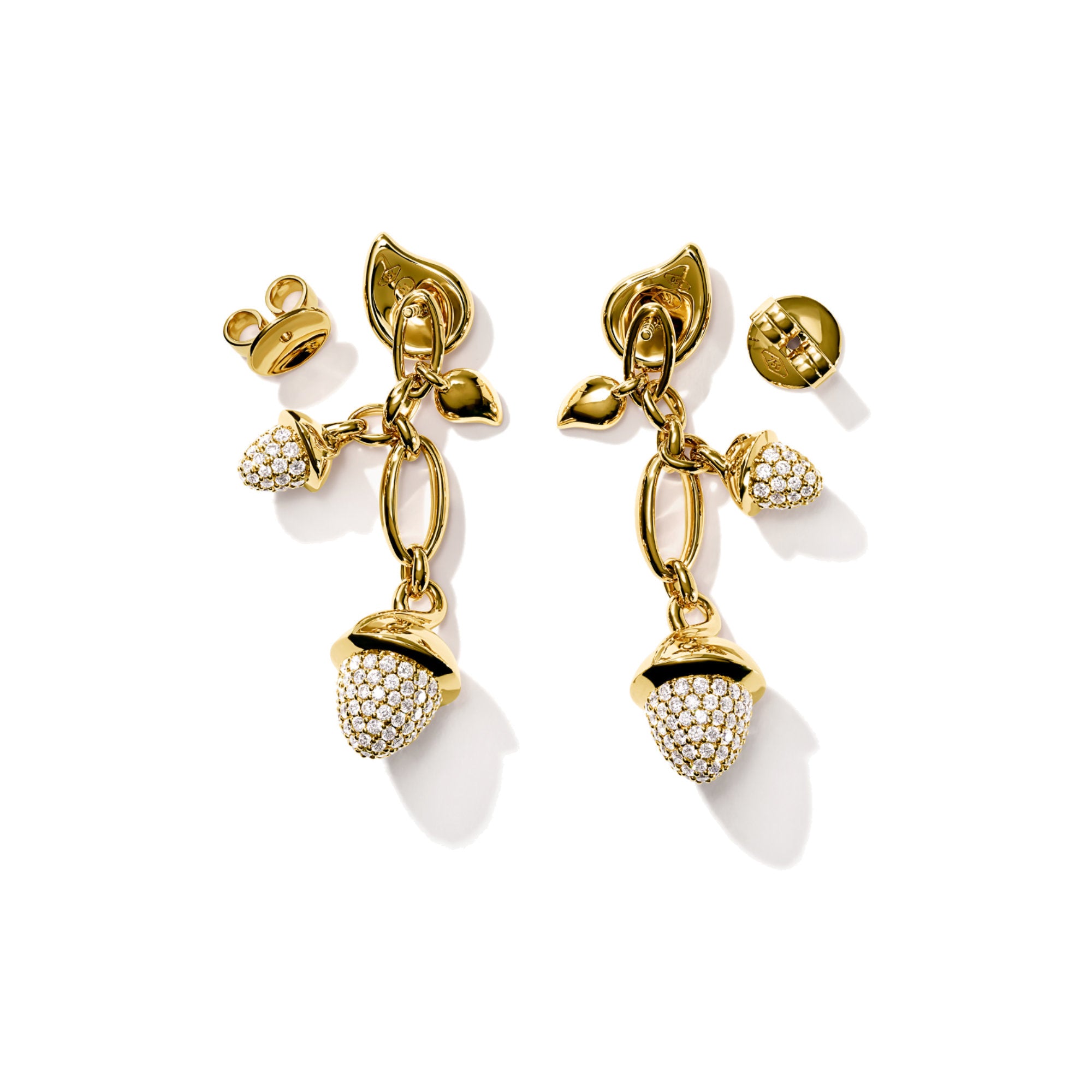 Tamara Comolli MIKADO Ohrringe Dangling 2 Acorns mit Diamant-Pavé (E-M-d-2-p-yg) aus Gelbgold mit Diamant