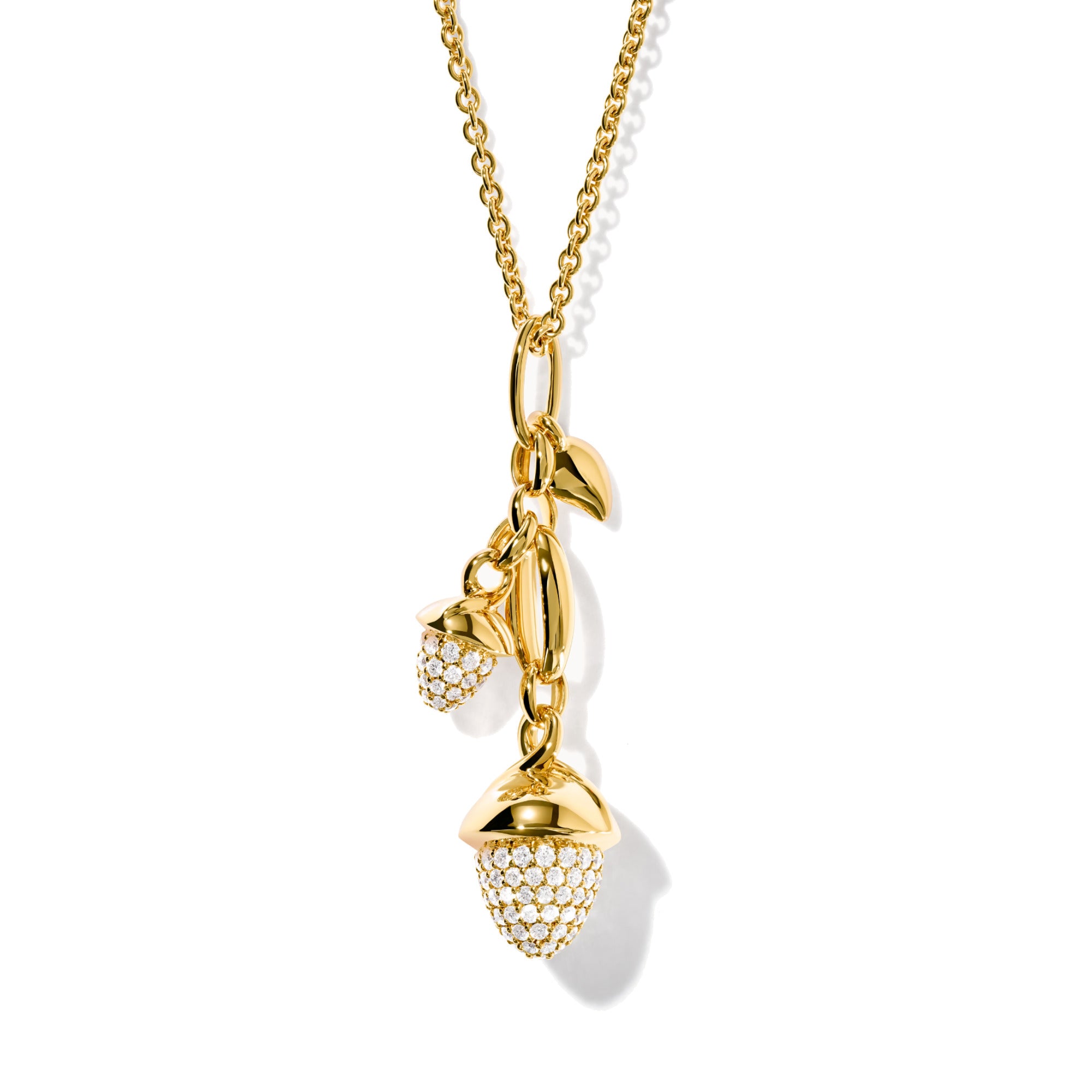 Tamara Comolli MIKADO Ohrringe Dangling 2 Acorns mit Diamant-Pavé (E-M-d-2-p-yg) aus Gelbgold mit Diamant